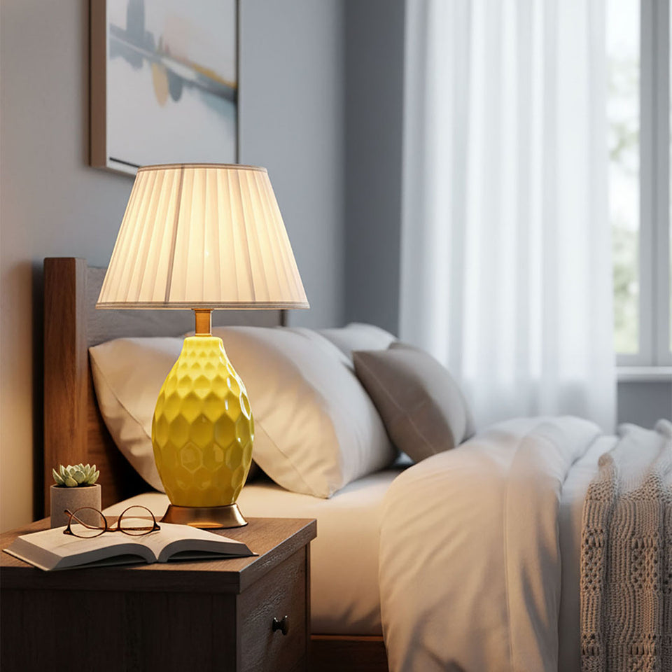 SOGA Textured Ceramic Oval Table Lamp with Gold Metal Base Yellow
