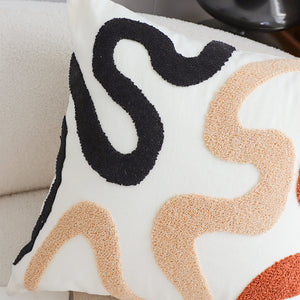 SOGA 2X 45cm Cream Black Geometric Squiggly Pattern Throw Pillow