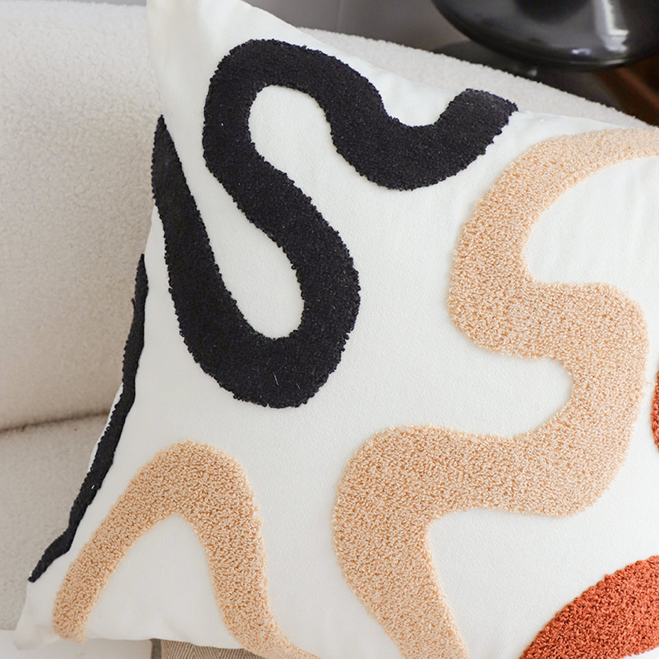 SOGA 2X 45cm Cream Black Geometric Squiggly Pattern Throw Pillow