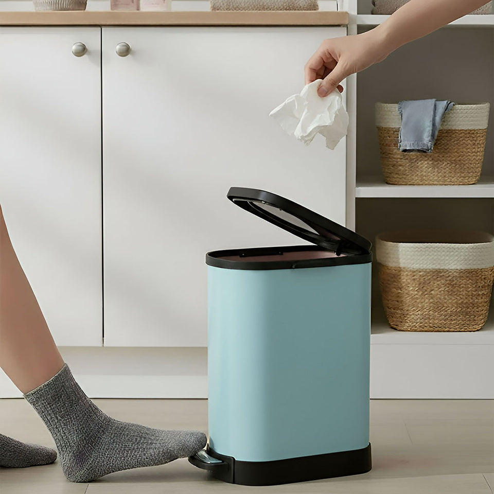SOGA 2X Foot Pedal Stainless Steel U Shape Trash Bin Blue 10L