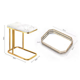 SOGA Home & Living Bundle – White Stone Side Table & Gold Mirror Tray Organizer for Home