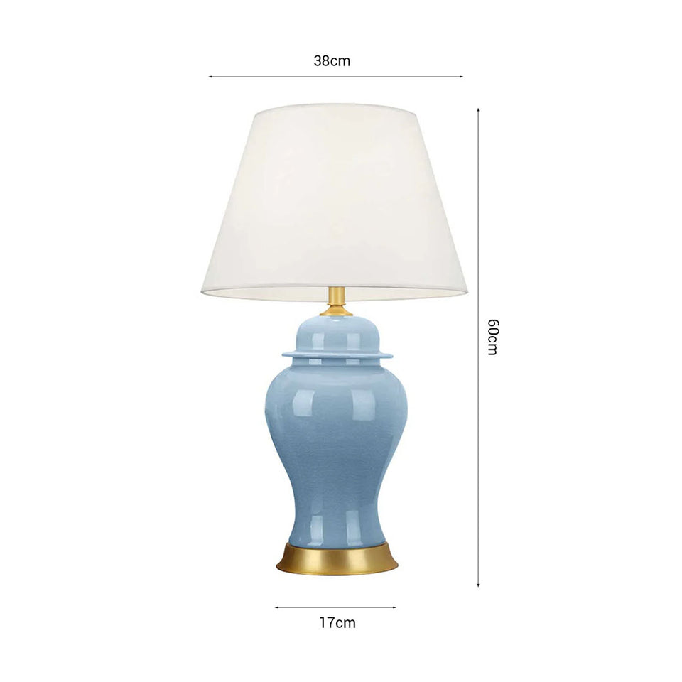 SOGA Oval Ceramic Table Lamp with Gold Metal Base Desk Lamp Blue