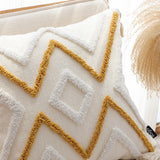SOGA 2X Boho Tufted Cushion 45cm Tassel Beige Yellow Geometric Chevron Throw Pillow
