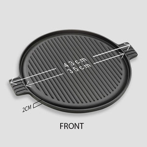 SOGA 43cm Round Ribbed Cast Iron Frying Pan Skillet Steak Sizzle Platter with Handle