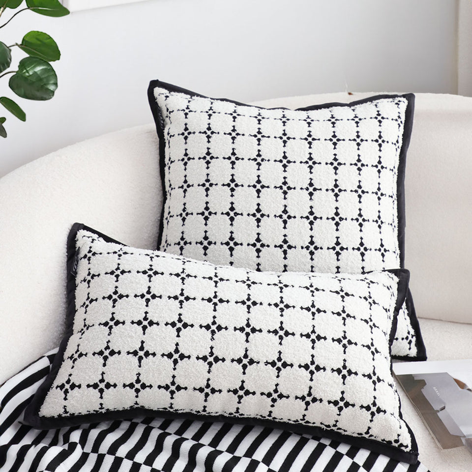 SOGA 50cm Moroccan Black Cross Pattern Black Trim Decorative Throw Pillow