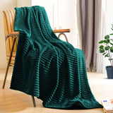 SOGA Dark Green Throw Blanket Warm Cozy Striped Pattern Thin Flannel Coverlet Fleece Bed Sofa Comforter
