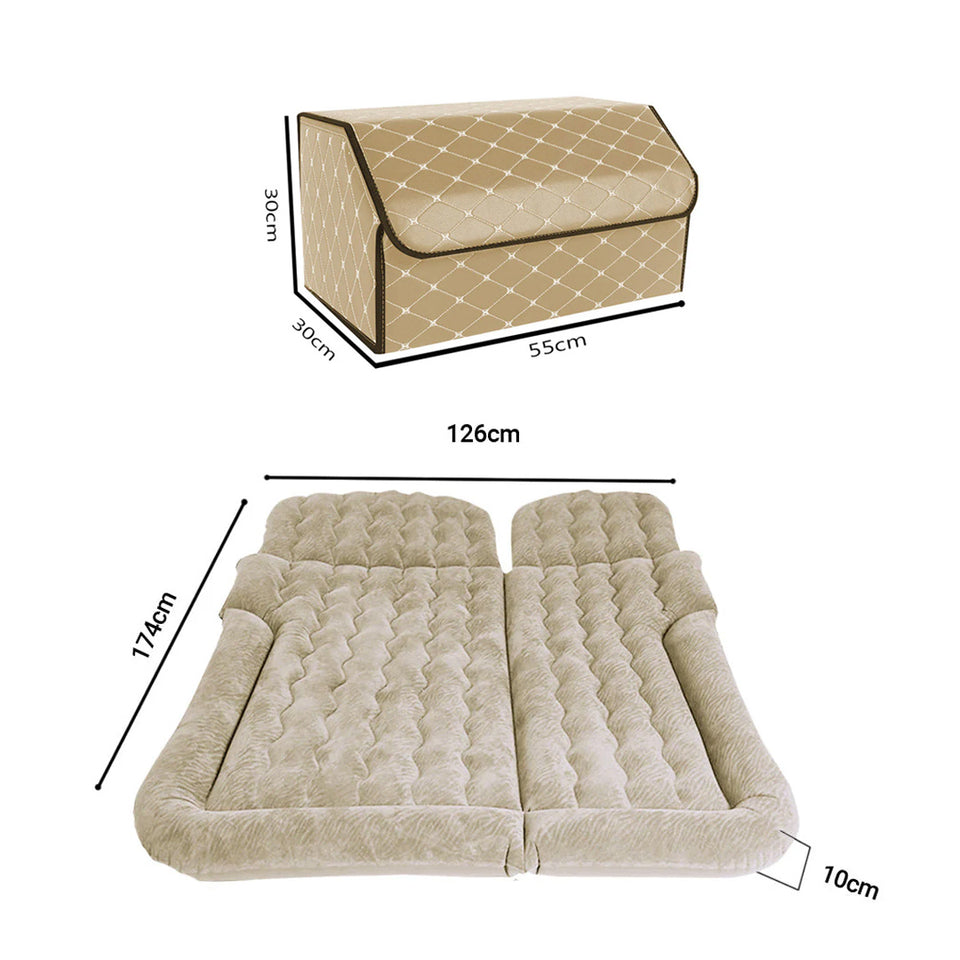 SOGA Car Bundle – Beige Leather Collapsible Trunk Organizer & Inflatable Boot Mattress