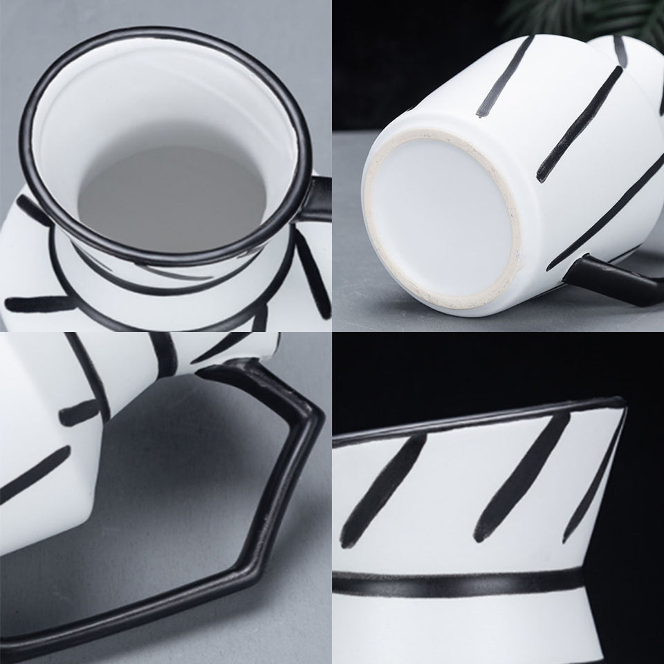 SOGA 23.5x19.5cm Ornament Modern Ceramic Decorative Pitcher Striped Vase with Handle with Geometric Design for Home Décor