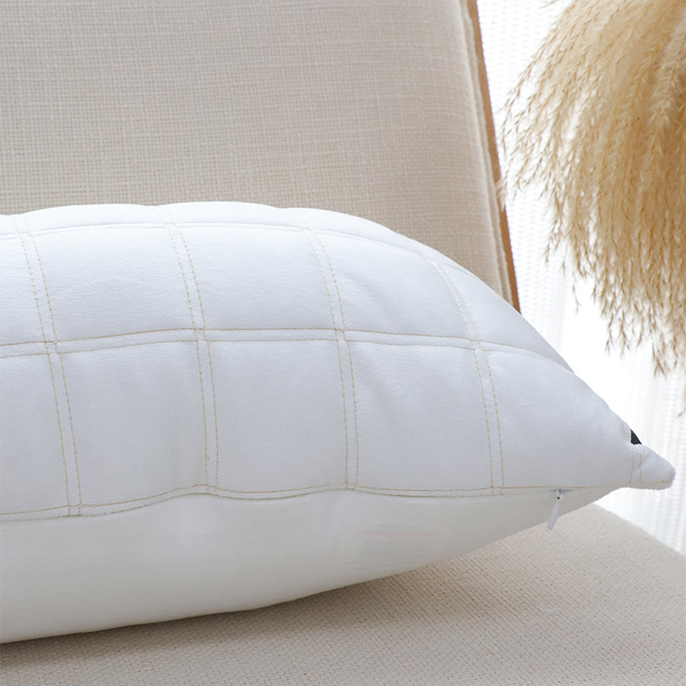 SOGA 2X 30cm White Quilted Grid Pattern Decorative Throw Pillow