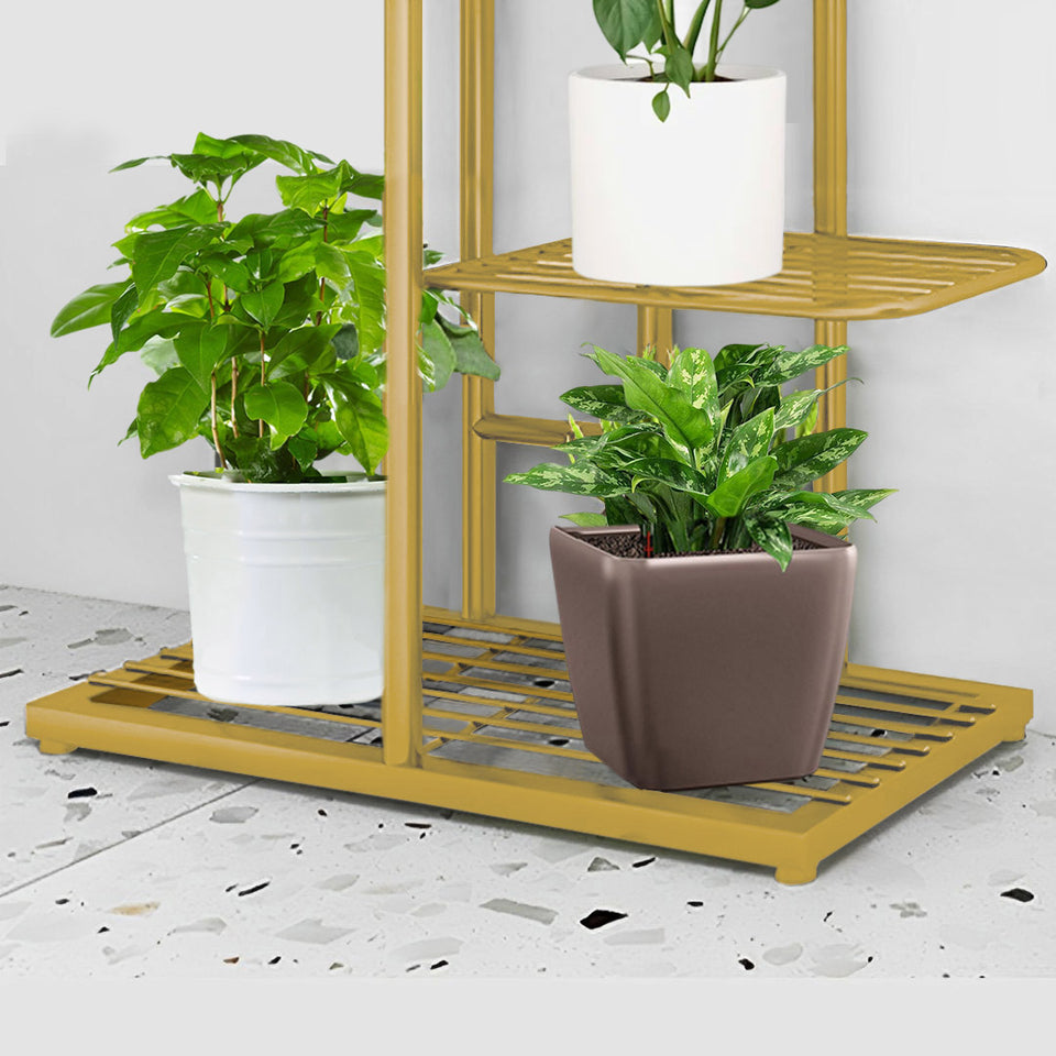 SOGA 2X 7 Tier 8 Pots Gold Metal Plant Stand Flowerpot Display Shelf Rack Indoor Home Office Decor
