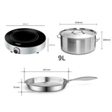 SOGA Kitchenware Bundle – 26cm Smart Induction Cooktop, Stainless Fry Pan & 9L Stock Pot