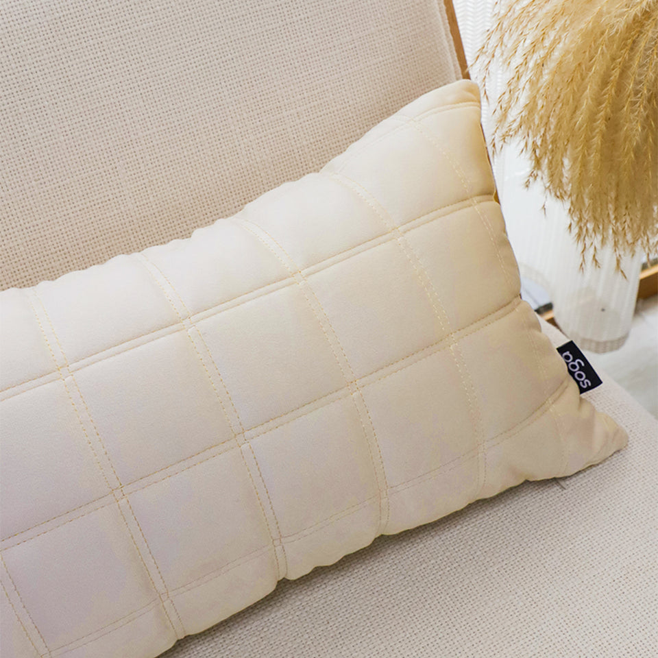 SOGA 2X 30cm Beige Quilted Grid Pattern Decorative Throw Pillow