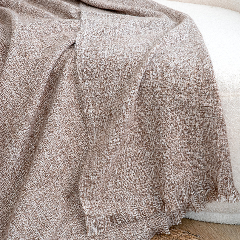SOGA 130x190cm Misty Beige Blanket – Houndstooth Tassel Throw