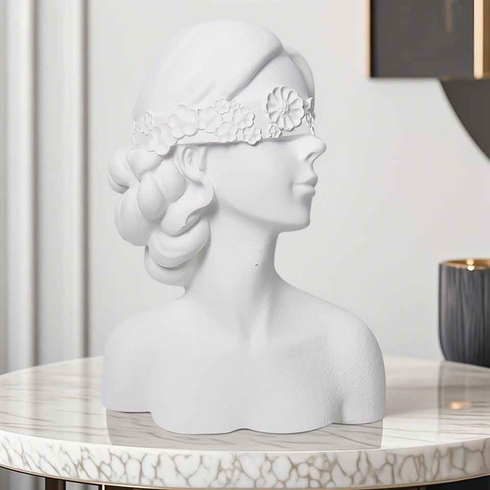SOGA 36cm White Resin Sculpture Blindfold Lady Bust Design for Home Decor