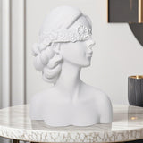 SOGA 36cm White Resin Sculpture Blindfold Lady Bust Design for Home Decor