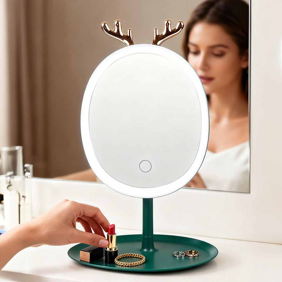 SOGA Green Antler LED Light Makeup Mirror Tabletop Vanity Home Decor