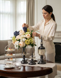 SOGA 2 x Clear Glass Flower Vase with Lid and White Flower Filler Vase Black Set