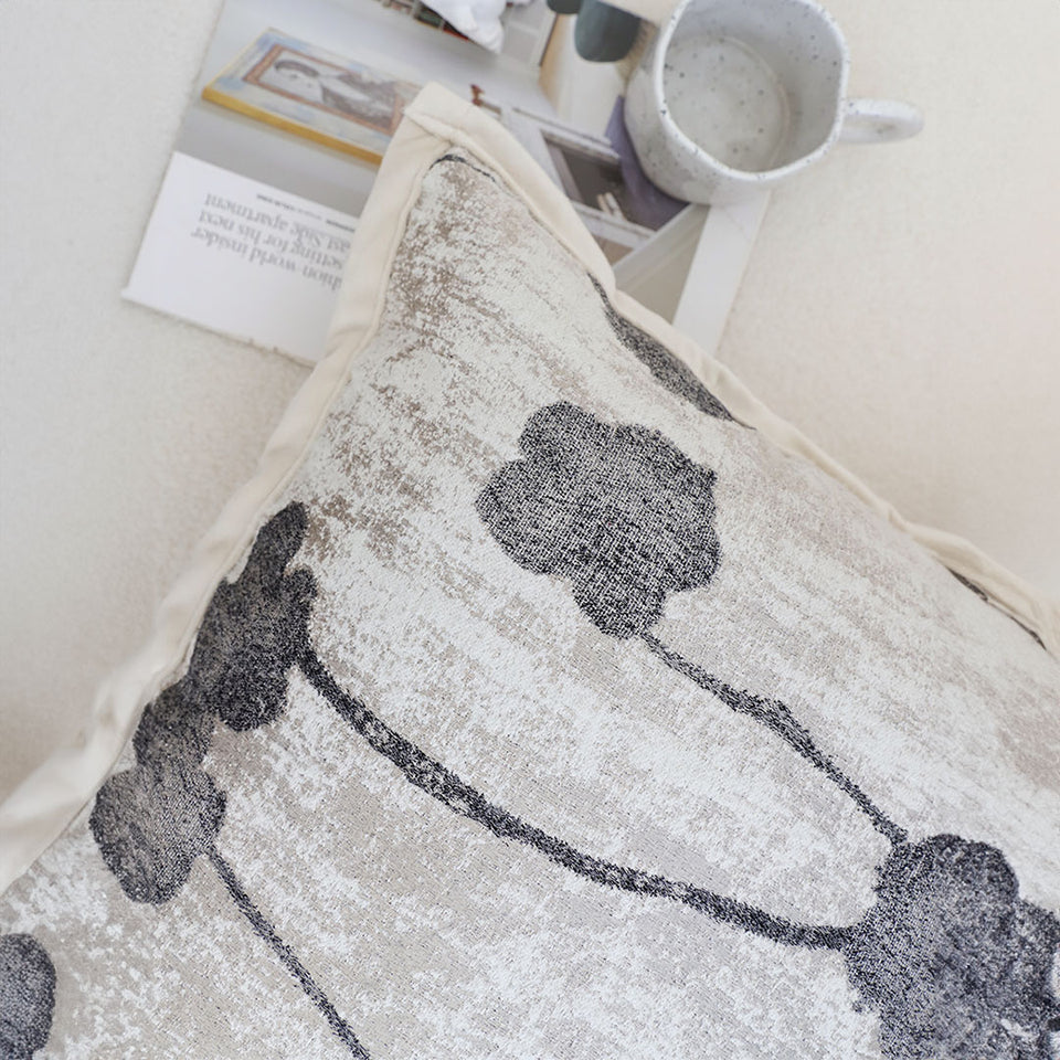 SOGA 45cm Modern Gray Floral Stem Pattern Contemporary Throw Pillow