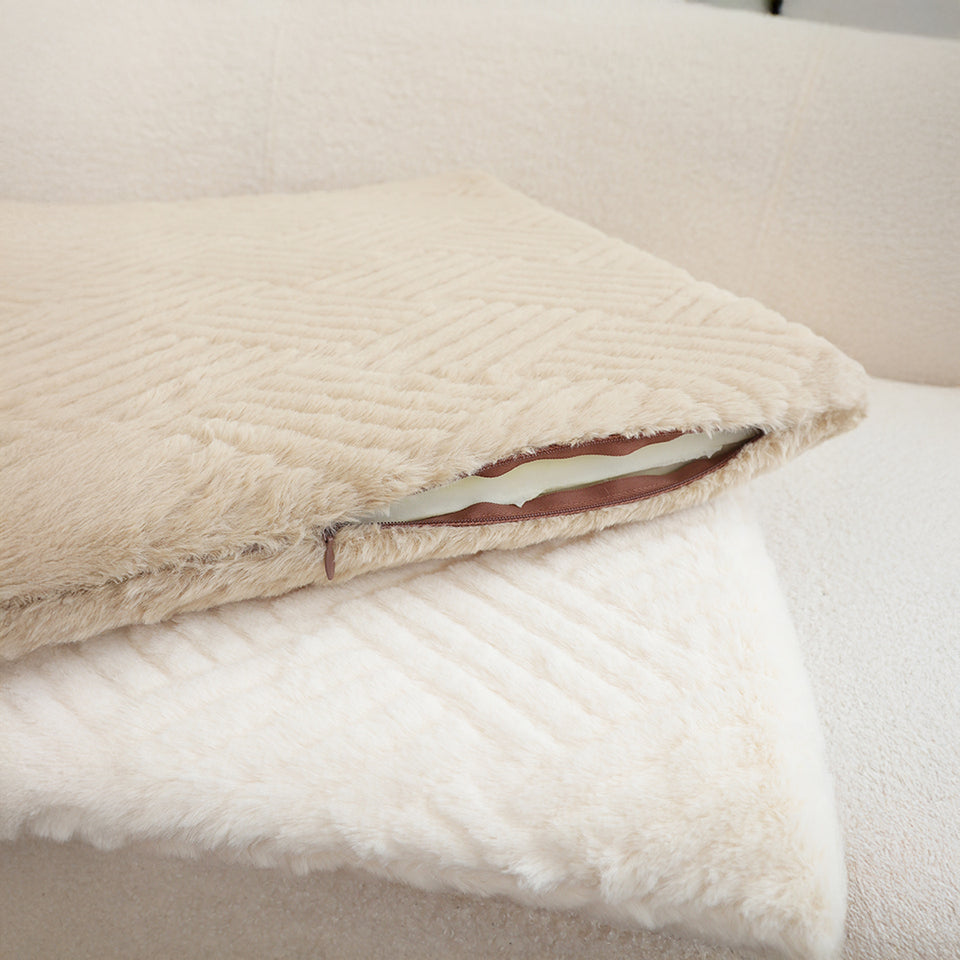 SOGA 2X Beige Chevron Square Cushion Soft Leaning Plush Backrest Throw Seat Pillow