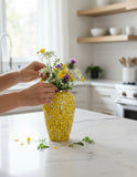 SOGA 30x19cm Yellow with White Mini Floral Medium Ceramic Flower Vase Elegant Living Room Home Decor