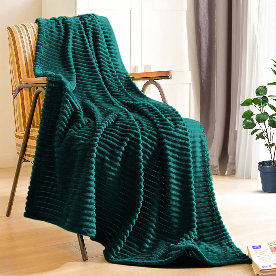 SOGA 2X Dark GreenThrow Blanket Warm Cozy Striped Pattern Thin Flannel Coverlet Fleece Bed Sofa Comforter