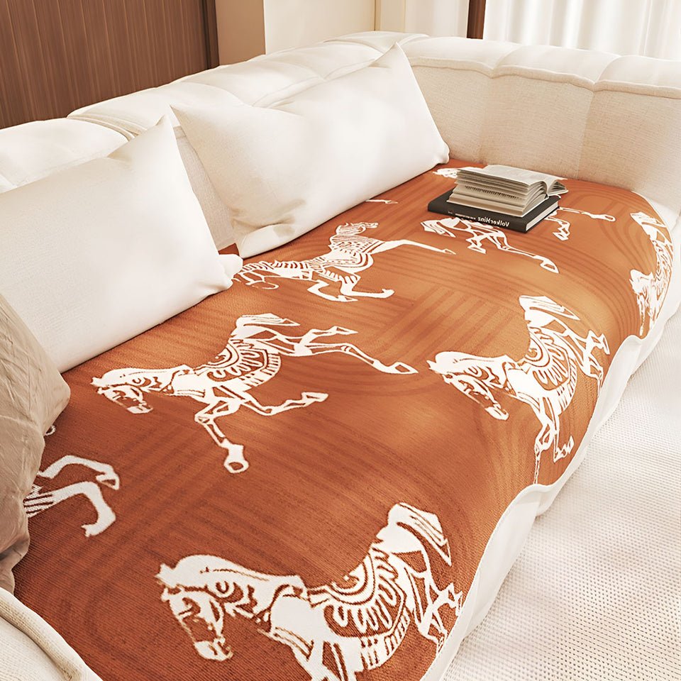 SOGA Four-Seater Orange Horse Print 90x260cm Throw Blanket Sofa Cover