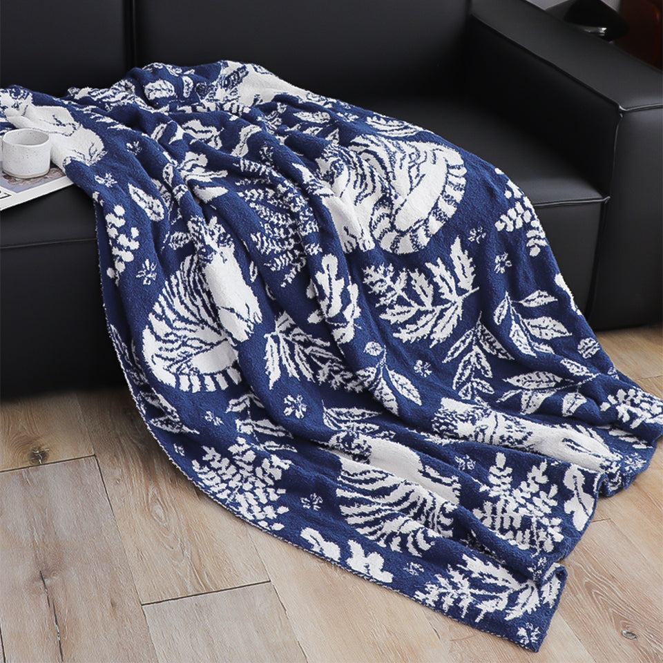 SOGA Deep Blue Cat Floral Print Throw Blanket 160x200cm Polyester