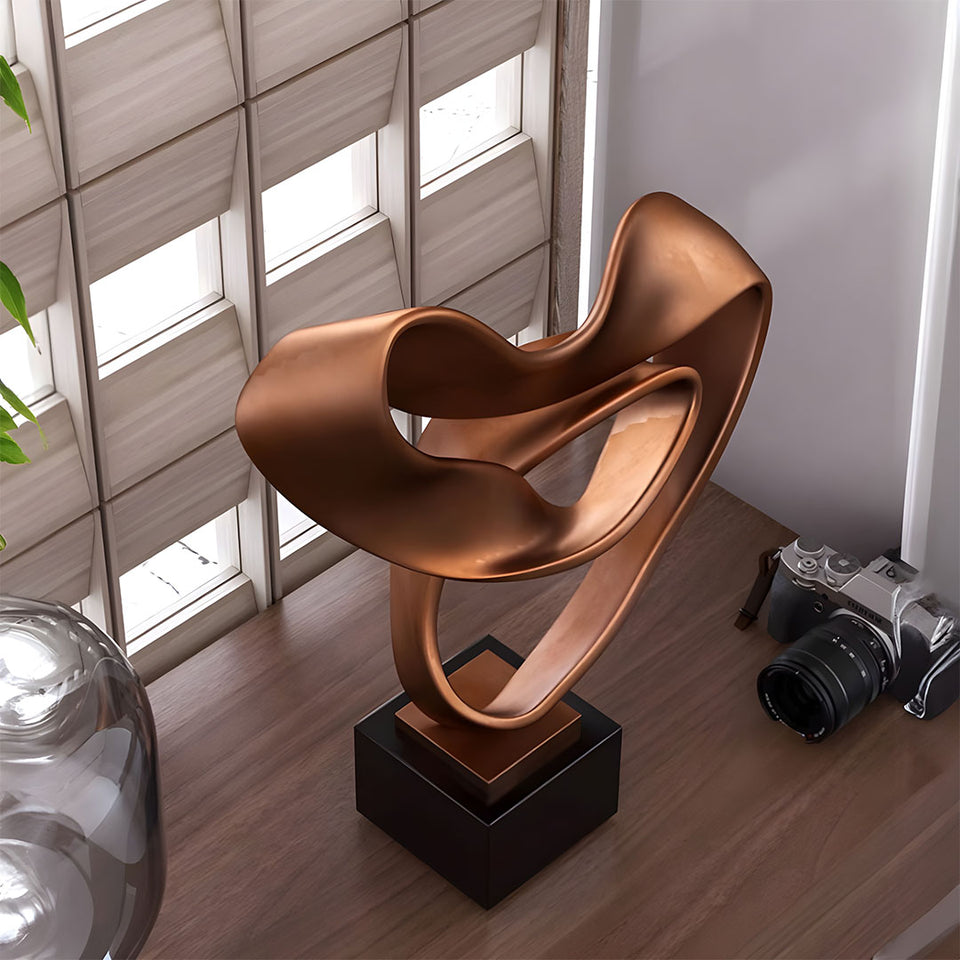 SOGA 45cm Bronze Abstract Sculpture Modern Ribbon Art with Black Base for Home Decor