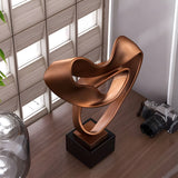 SOGA 45cm Bronze Abstract Sculpture Modern Ribbon Art with Black Base for Home Decor