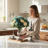 SOGA 2 x Clear Glass Flower Vase with Lid and Blue Flower Filler Vase Black Set