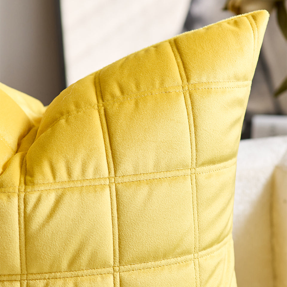 SOGA 2X 50cm Yellow Quilted Grid Pattern Decorative Throw Pillow