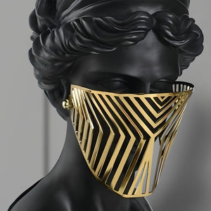 SOGA 40cm Black Classical Bust Sculpture Resin with Gold Striped Mask for Modern Home Decor