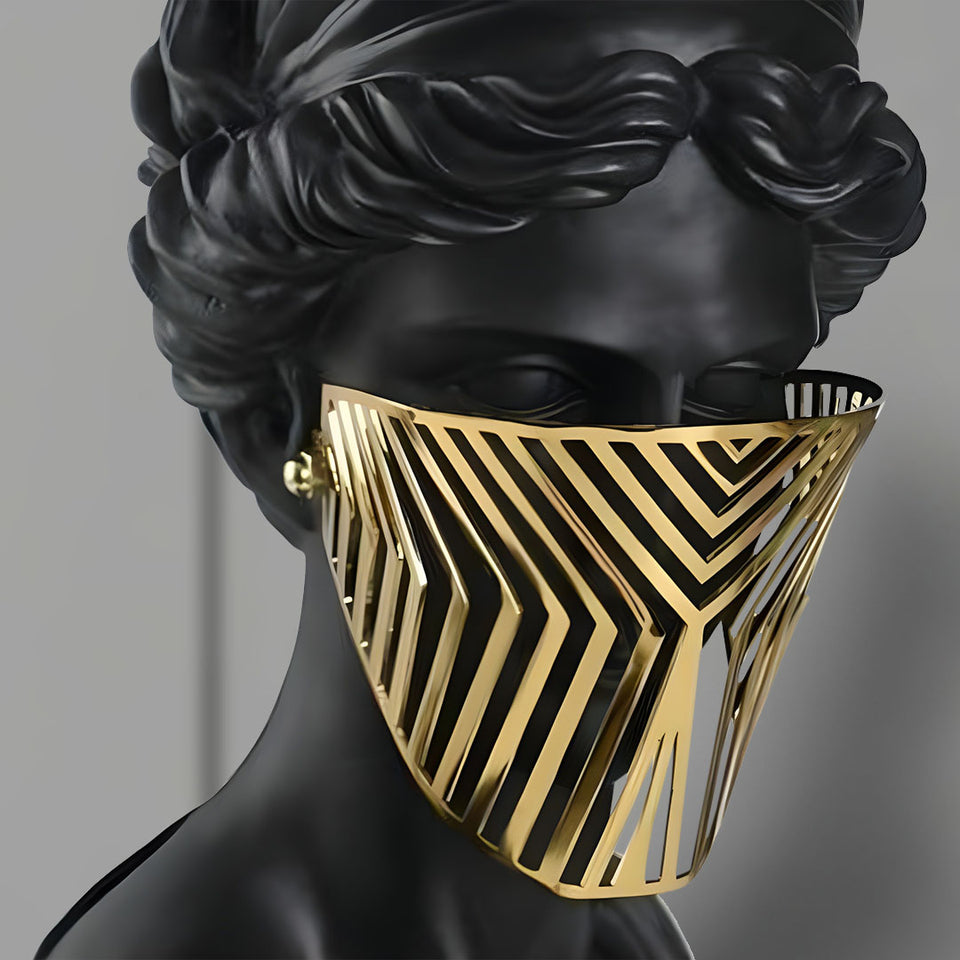 SOGA 40cm Black Classical Bust Sculpture Resin with Gold Striped Mask for Modern Home Decor