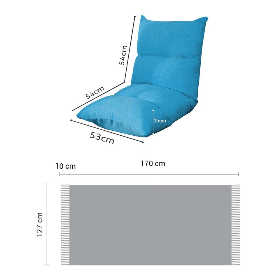 SOGA Home & Living Bundle – Blue Zigzag Knitted Throw Blanket & Blue Adjustable Floor Recliner