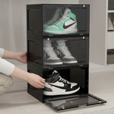 SOGA 2X 3 Tier Black Portable Shoe Organiser Sneaker Footwear Folding Plastic Bin Stackable Storage Box with Magnetic Door