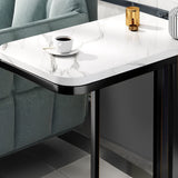 SOGA 2X 30x50x58cm White Stone-Patterned Sofa Side Square Mini Table w/ Black Metal Legs