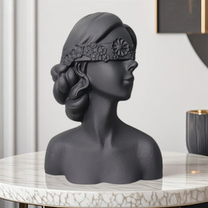 SOGA 36cm Black Resin Sculpture Blindfold Lady Bust Design for Home Decor