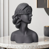 SOGA 36cm Black Resin Sculpture Blindfold Lady Bust Design for Home Decor