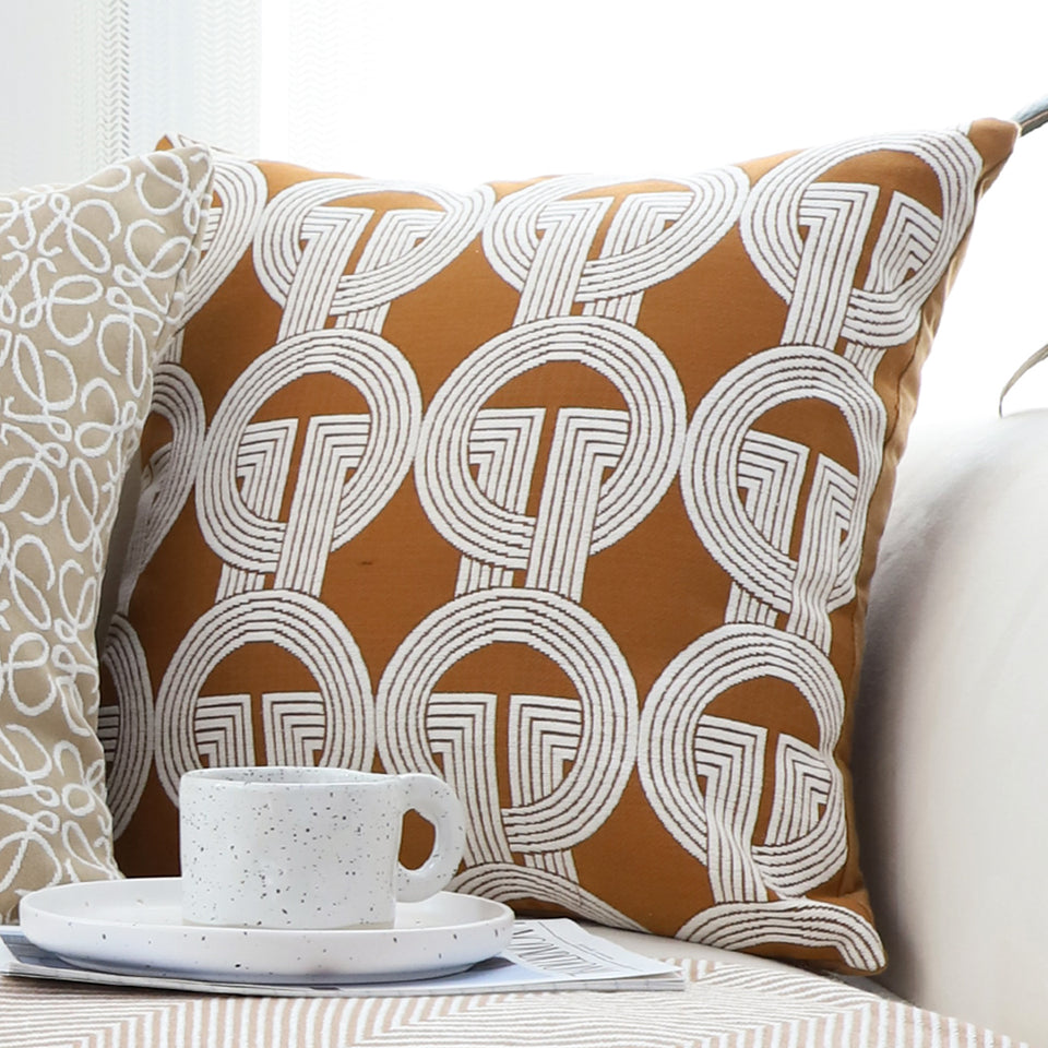 SOGA 50cm Throw Pillow Brown Circular Chain Jacquard  Decorative Square for Home Decor