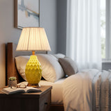 SOGA 2X Textured Ceramic Oval Table Lamp with Gold Metal Base Yellow