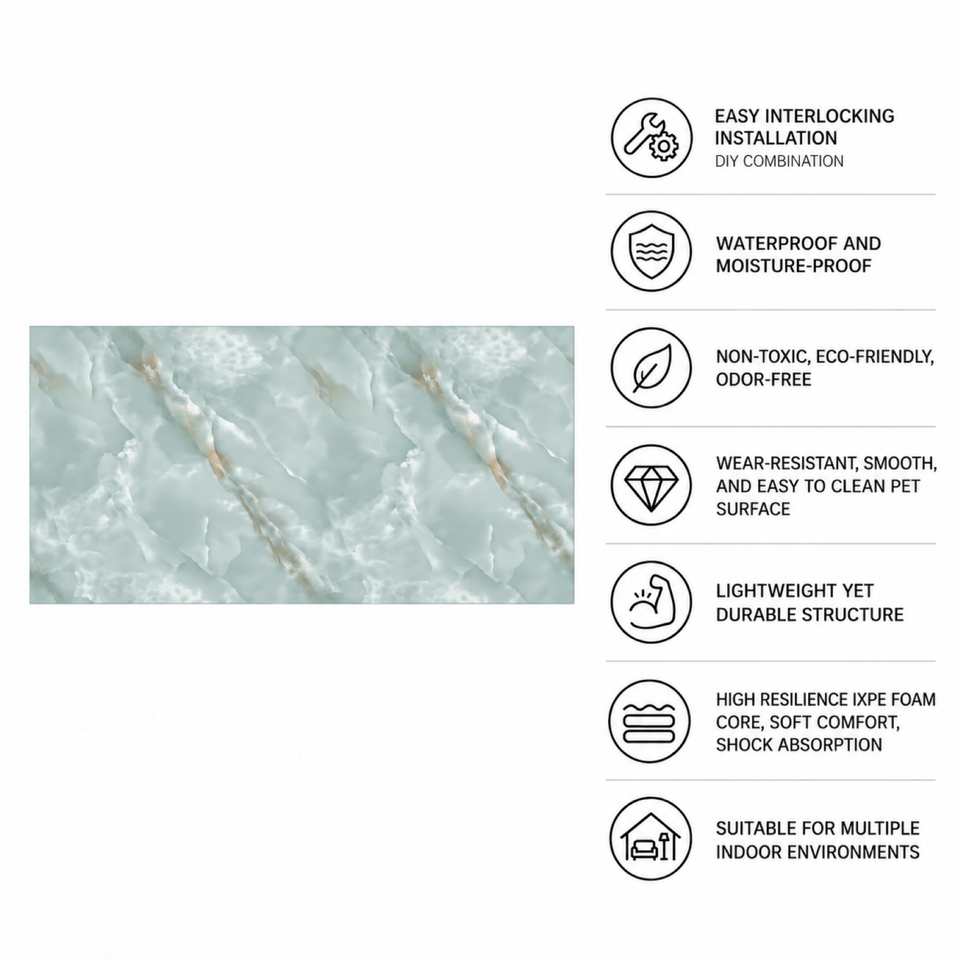 SOGA Peel & Stick Floor and Wall Tiles 30 x 60cm 10 Pack Jade Faux Marble