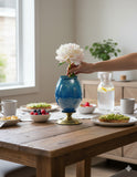 SOGA 2x 40cm Ceramic Oval Flower Vase with Gold Metal Base Dark Blue