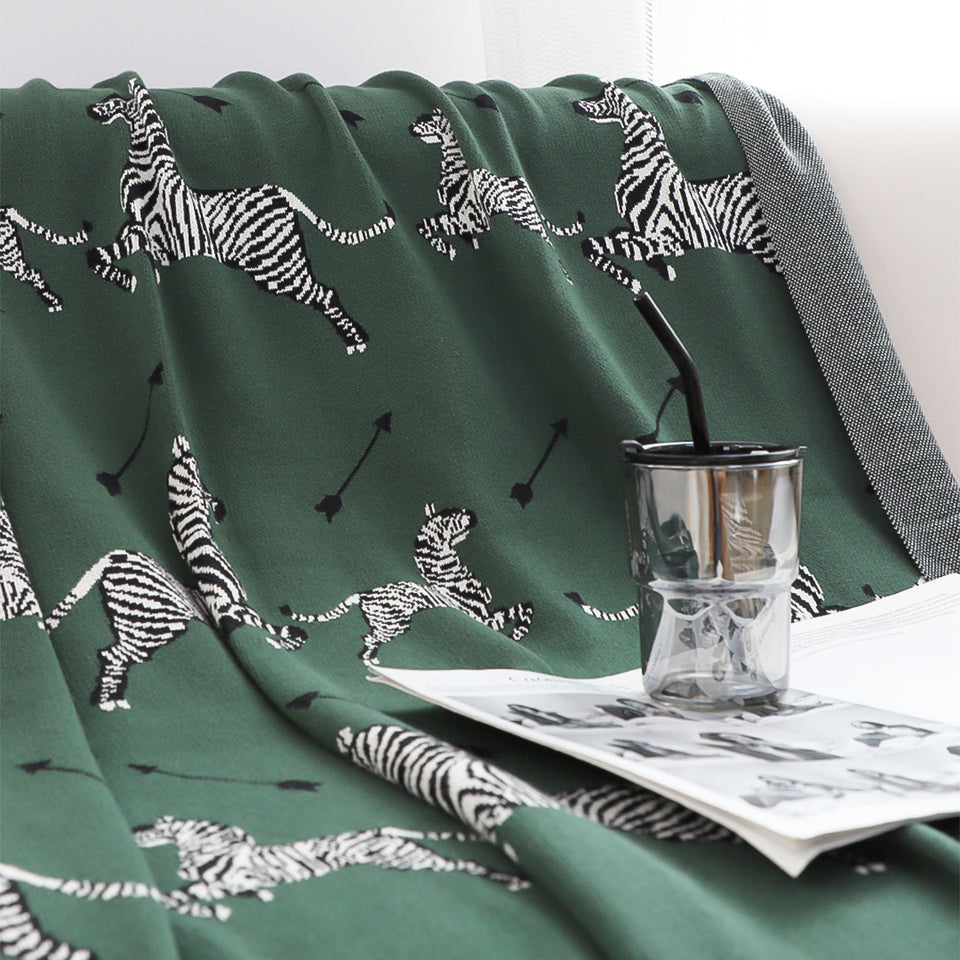 SOGA Olive Green Zebra Print Throw Blanket 130x180cm 100% Cotton