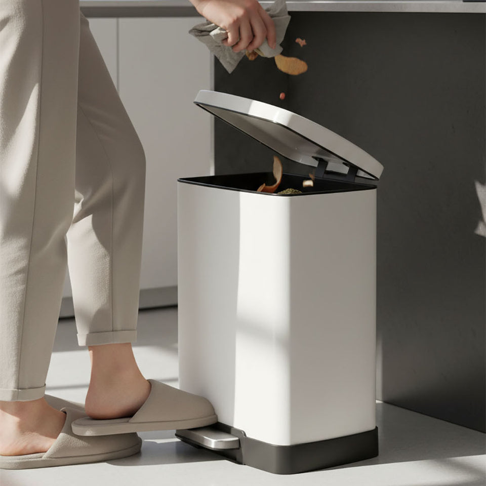 SOGA 2-Pack 12L White Stainless Steel Foot Pedal Trash Bin