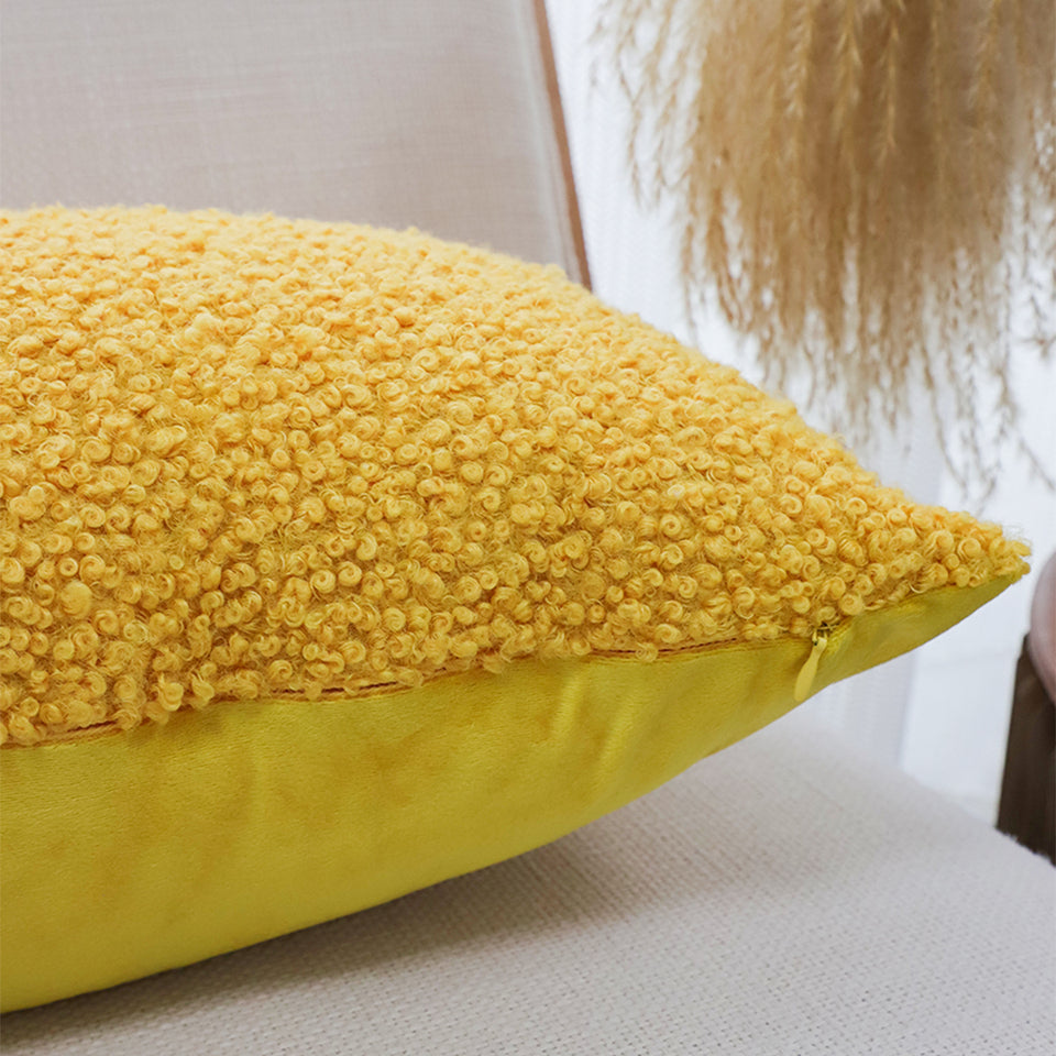 SOGA 2X Boucle Textured Cushion 30x50cm Mustard Yellow Soft Cozy Decorative Throw Pillow