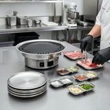 SOGA Kitchenware Bundle – Silver Grilling Plate, Divided Sauce Pan & Portable Charcoal BBQ Grill