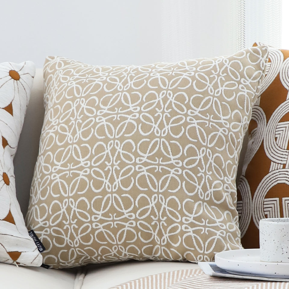 SOGA 50cmThrow Pillow White and Beige Geometric Pattern Accent for Home Decor