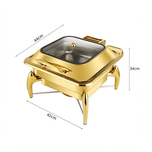 SOGA Gold Plated Stainless Steel Square Chafing Dish Tray Buffet Cater Food Warmer Chafer with Top Lid
