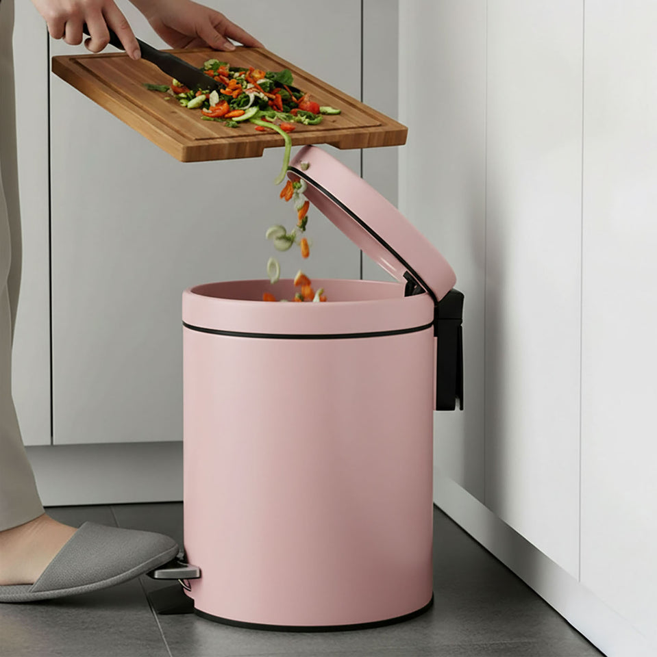 SOGA 4X Foot Pedal Stainless Steel Rubbish Recycling Garbage Waste Trash Bin Round 7L Pink