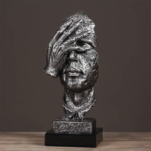 SOGA 30cm Black Resin Sculpture Covered Eyes Face Design Modern Art for Home Decor